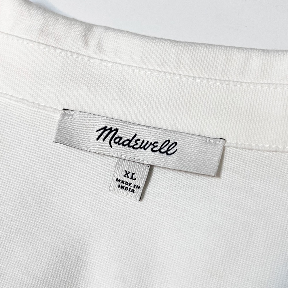 Madewell Men's Vintage Polo XL White Short Sleeve Cotton Shirt Hidden Placket - Picture 8 of 11